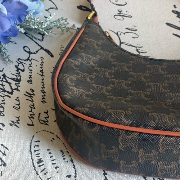 Small Ava Half Moon Crescent Bag in Triomphe Canvas and Calfskin in Tan - Picture 6 of 14